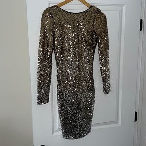 Dress the Population Gold Silver Ombre Sequin Lola Long Sleeve Bodycon Dress